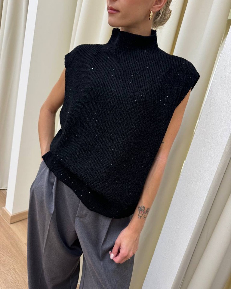 Gilet oversize nero con micro paillettes HaveOne Shop Online Gilet oversize nero con micro paillettes HaveOne