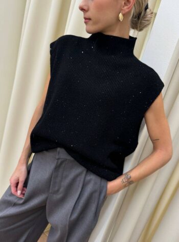 Gilet oversize nero con micro paillettes HaveOne Shop Online Gilet oversize nero con micro paillettes HaveOne
