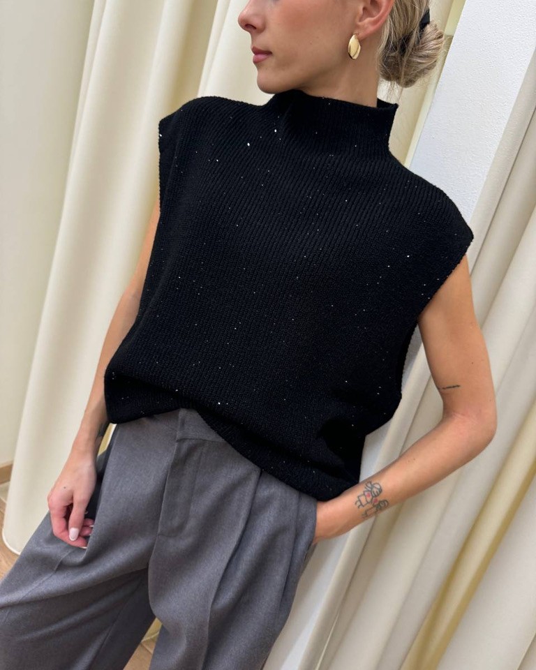 Gilet oversize nero con micro paillettes HaveOne Shop Online Gilet oversize nero con micro paillettes HaveOne