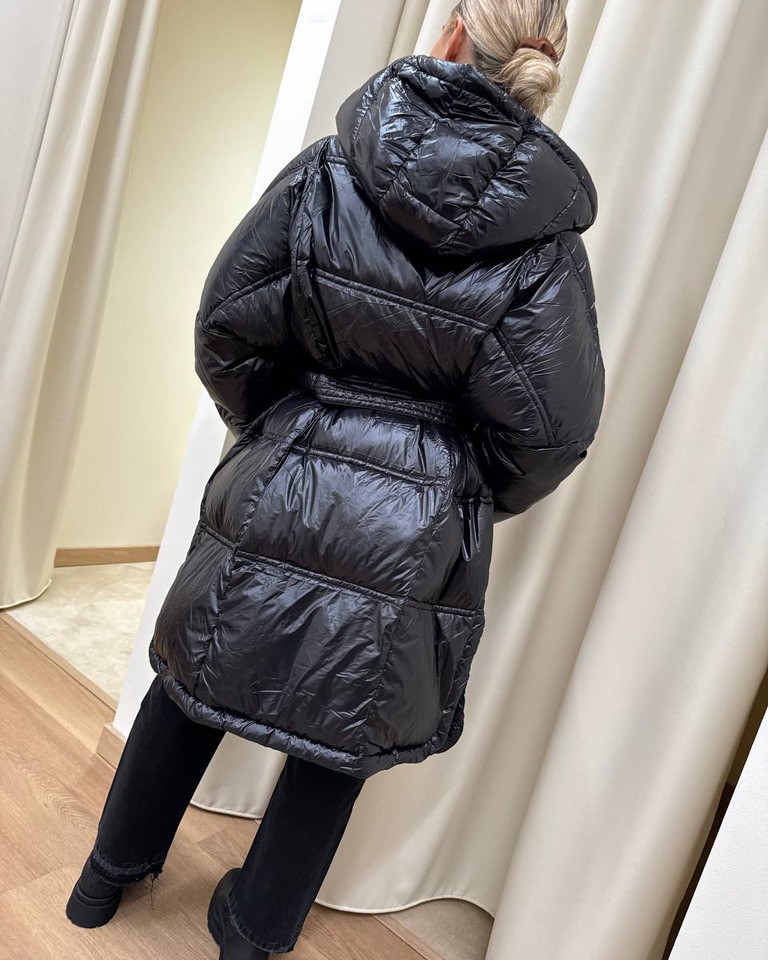Piumino lungo nero con cintura HaveOne Shop Online Piumino lungo nero con cintura HaveOne