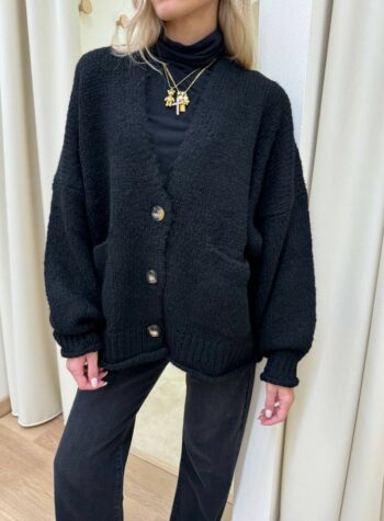 Cardigan oversize in maglia inglese nero Vicolo Shop Online Cardigan oversize in maglia inglese nero Vicolo