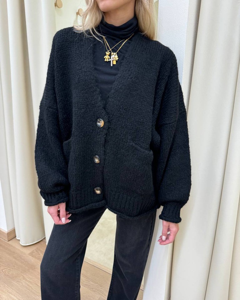 Cardigan oversize in maglia inglese nero Vicolo Shop Online Cardigan oversize in maglia inglese nero Vicolo