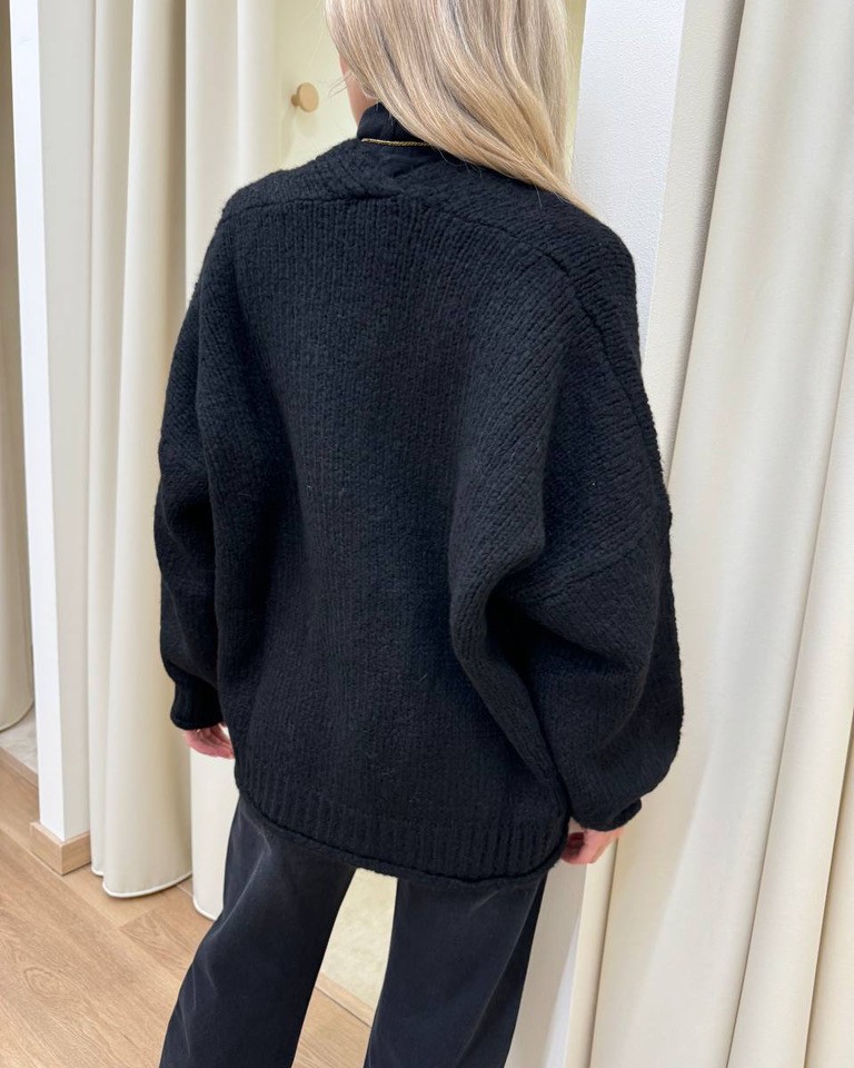 Cardigan oversize in maglia inglese nero Vicolo Shop Online Cardigan oversize in maglia inglese nero Vicolo