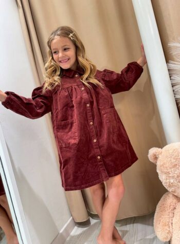 Shop Online Vestito camicia in velluto bordeaux Lil' Atelier