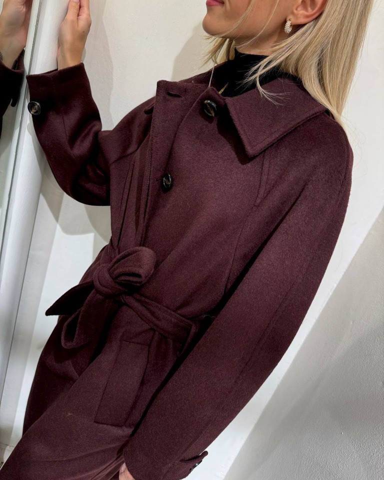 Cappotto bordeaux lungo con fusciacca Kontatto Shop Online Cappotto bordeaux lungo con fusciacca Kontatto