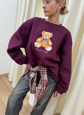 Felpa oversize bordeaux stampa orsetto Vicolo Shop Online Felpa oversize bordeaux stampa orsetto Vicolo