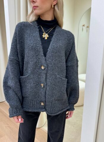 Cardigan oversize in maglia inglese antracite Vicolo Shop Online Cardigan oversize in maglia inglese antracite Vicolo