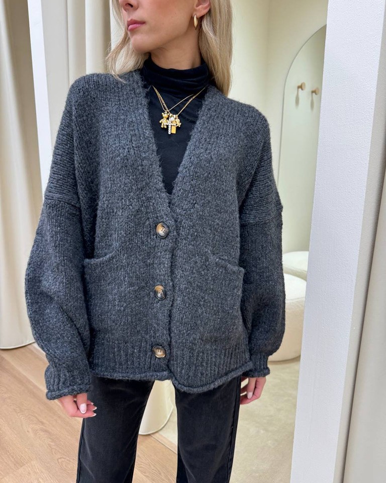Cardigan oversize in maglia inglese antracite Vicolo Shop Online Cardigan oversize in maglia inglese antracite Vicolo