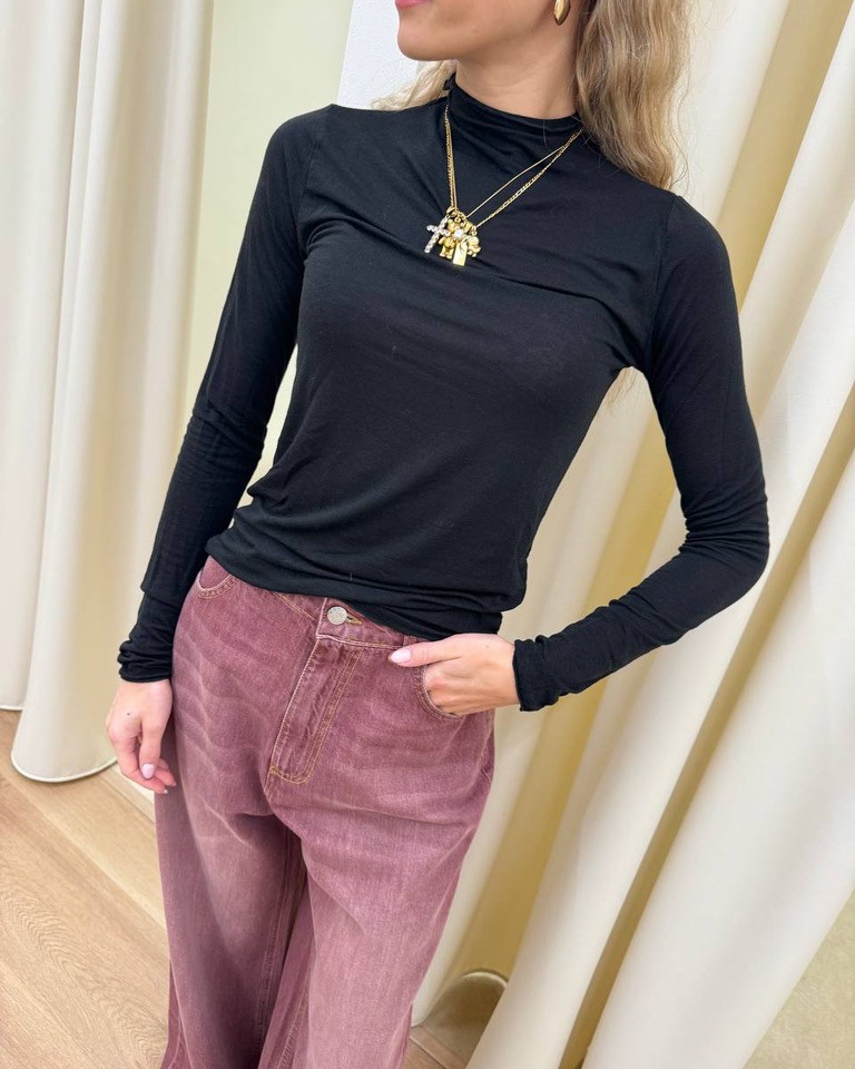 Maglia nera collo cratere misto cachemire HaveOne Shop Online Maglia nera collo cratere misto cachemire HaveOne