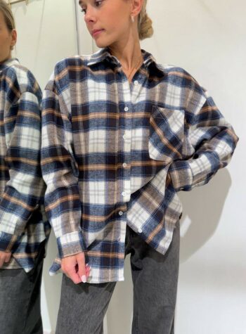 Shop Online Camicia check oversize in flanella blu Vicolo