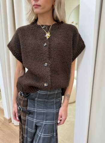 Cardigan smanicato oversize in maglia inglese moro Vicolo Shop Online Cardigan smanicato oversize in maglia inglese moro Vicolo