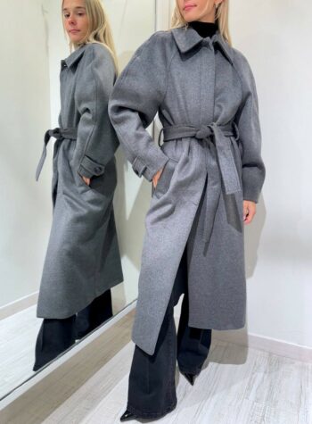 Cappotto grigio lungo con fusciacca Kontatto Shop Online Cappotto grigio lungo con fusciacca Kontatto