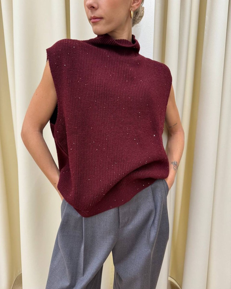 Gilet oversize bordeaux con micro paillettes HaveOne Shop Online Gilet oversize bordeaux con micro paillettes HaveOne