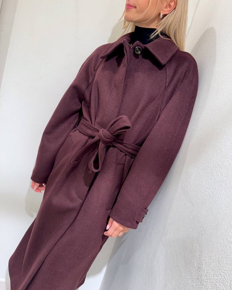 Cappotto bordeaux lungo con fusciacca Kontatto Shop Online Cappotto bordeaux lungo con fusciacca Kontatto