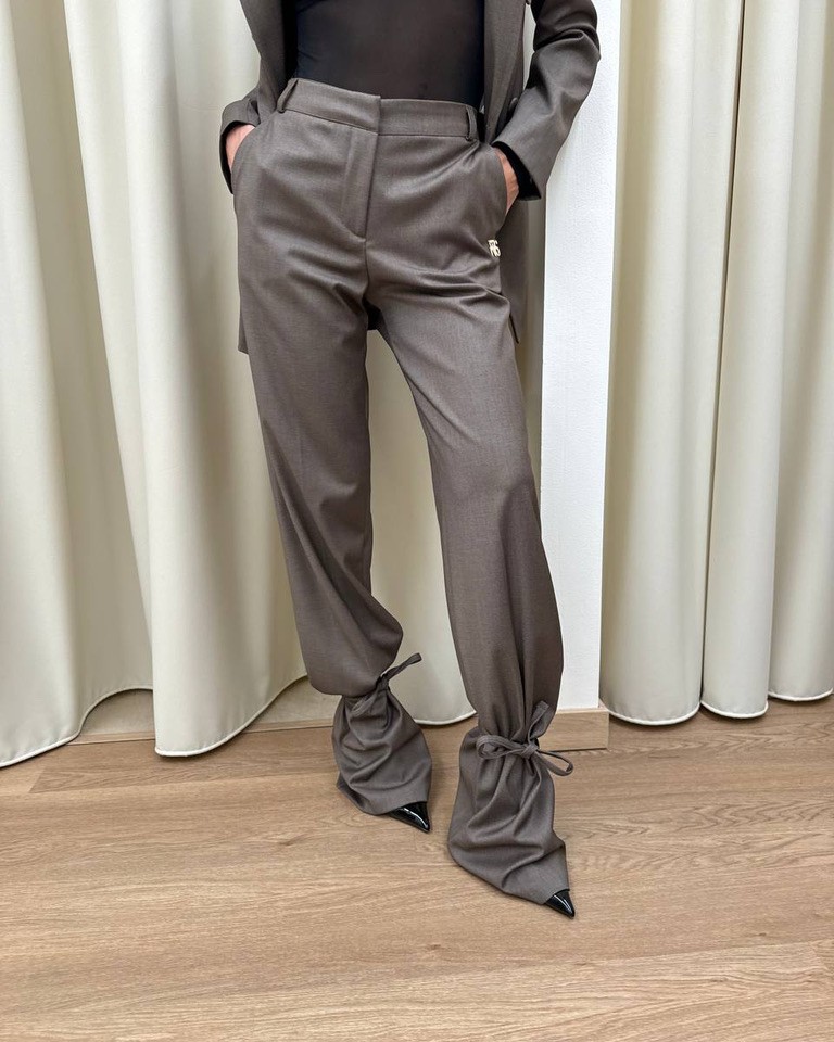 Pantalone palazzo tortora con fiocco Revise Shop Online Pantalone palazzo tortora con fiocco Revise