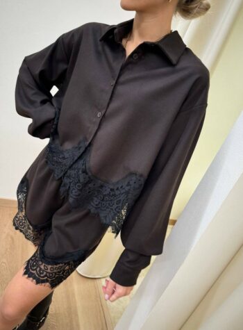Shop Online Camicia corta moro con pizzo nero HaveOne