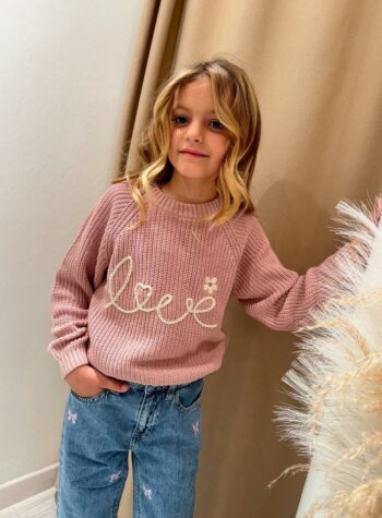 Shop Online Maglioncino rosa con ricamo in maglia inglese Lil Atelier