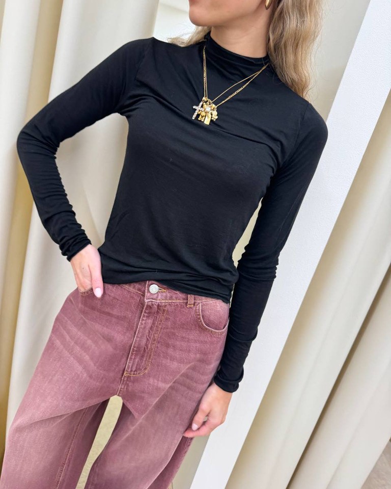 Maglia nera collo cratere misto cachemire HaveOne Shop Online Maglia nera collo cratere misto cachemire HaveOne