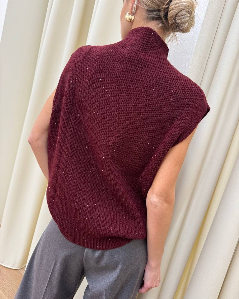 Gilet oversize bordeaux con micro paillettes HaveOne Shop Online Gilet oversize bordeaux con micro paillettes HaveOne