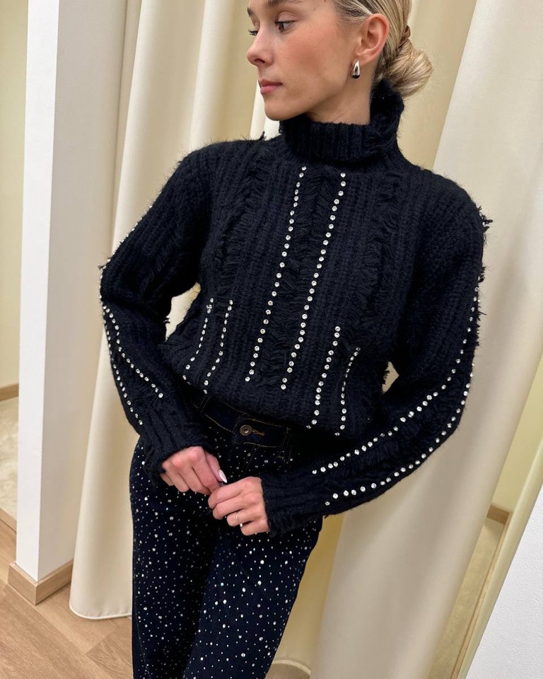 Maglione Laura nero con strass e rotture Odì Odì Shop Online Maglione Laura nero con strass e rotture Odì Odì