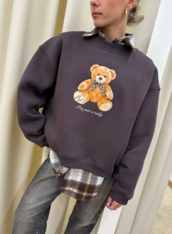 Felpa oversize cioccolato stampa orsetto Vicolo Shop Online Felpa oversize cioccolato stampa orsetto Vicolo