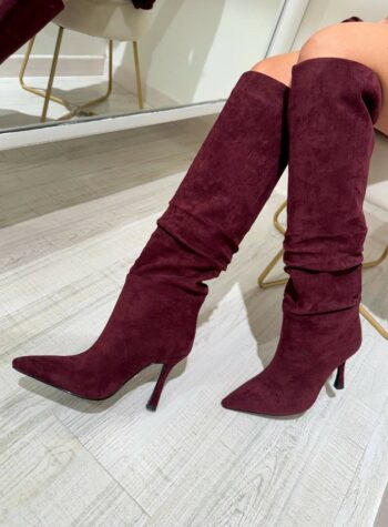 Stivale alto Miya in velluto prugna Twentyfourhaitch Shop Online Stivale alto Miya in velluto prugna Twentyfourhaitch