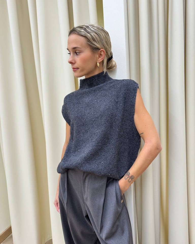 Gilet oversize grigio con micro paillettes HaveOne Shop Online Gilet oversize grigio con micro paillettes HaveOne