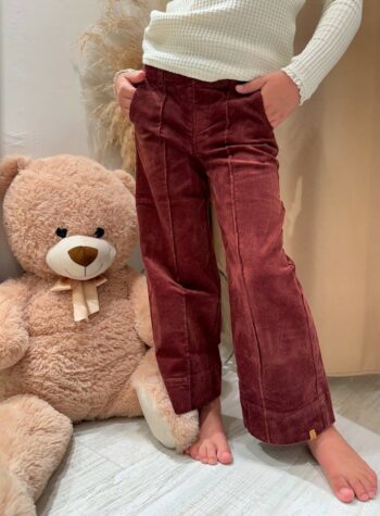 Shop Online Pantalone in velluto bordeaux Lil' Atelier