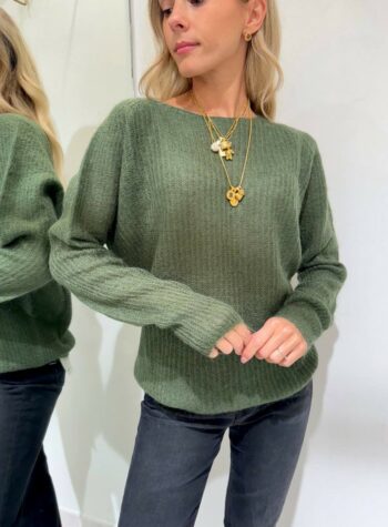 Shop Online Maglione barca verde oliva in mohair Kontatto