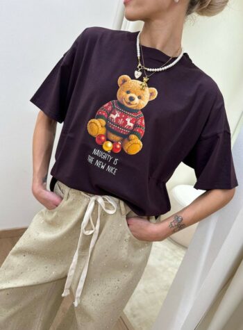 Shop Online T-shirt oversize vino stampa orsetto Vicolo