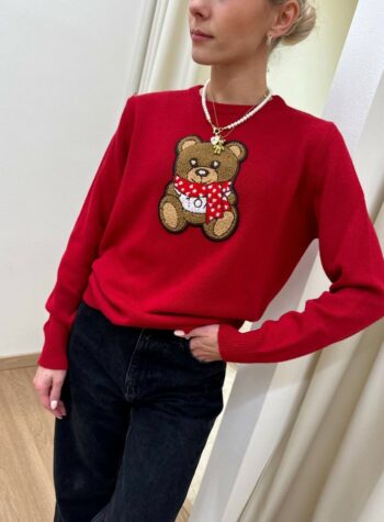 Shop Online Maglia rossa girocollo con patch orsetto Vicolo