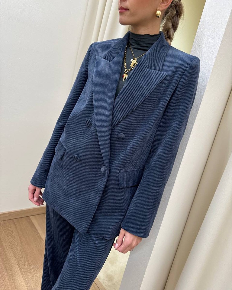 Blazer blu doppiopetto in velluto rocciatore Vicolo Shop Online Blazer blu doppiopetto in velluto rocciatore Vicolo