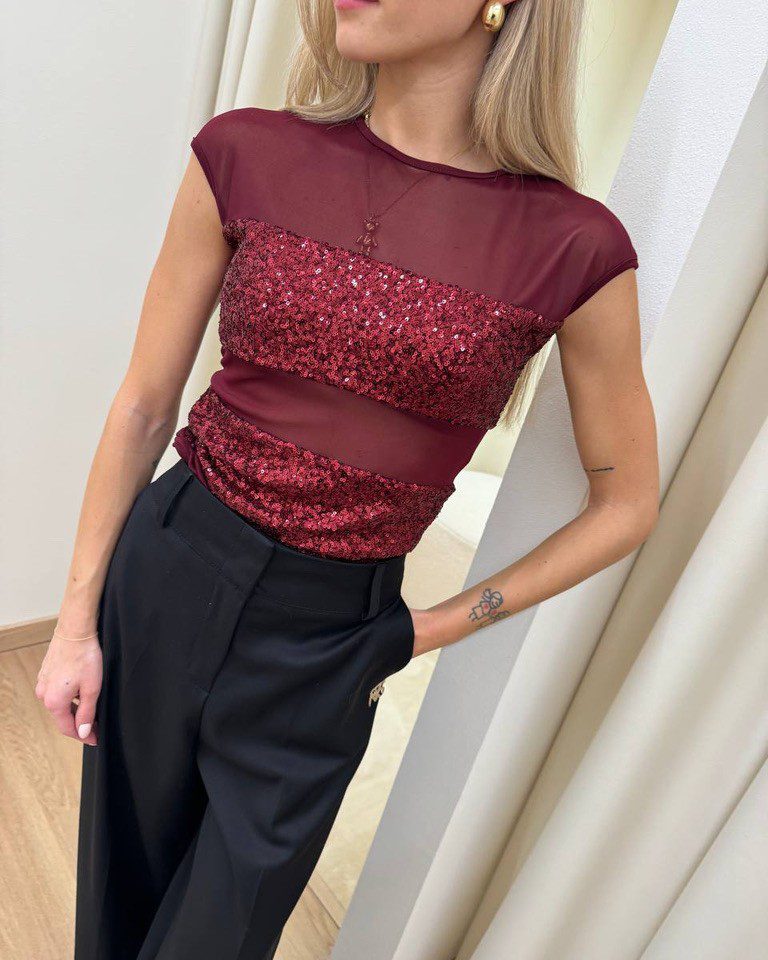 Body in tulle bordeaux con paillettes Revise Shop Online Body in tulle bordeaux con paillettes Revise