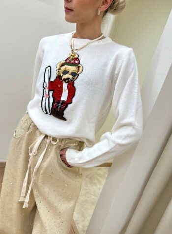 Shop Online Maglia girocollo burro patch orsetto scii Vicolo