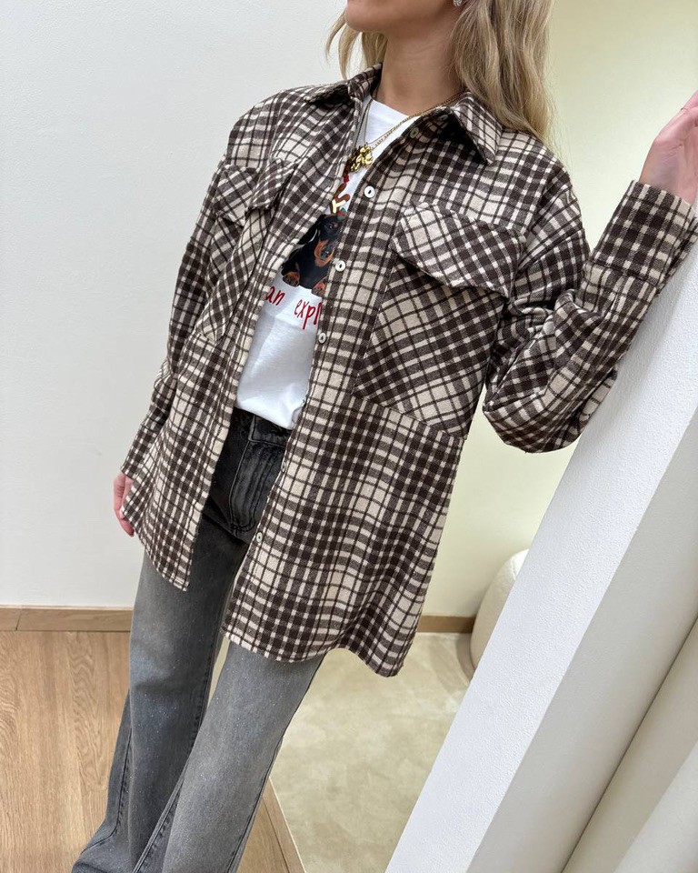 Camicia check in flanella moro e beige Vicolo Shop Online Camicia check in flanella moro e beige Vicolo