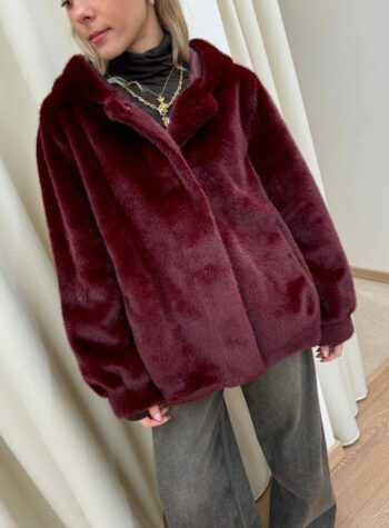 Shop Online Pelliccia bomber bordeaux con cappuccio HaveOne