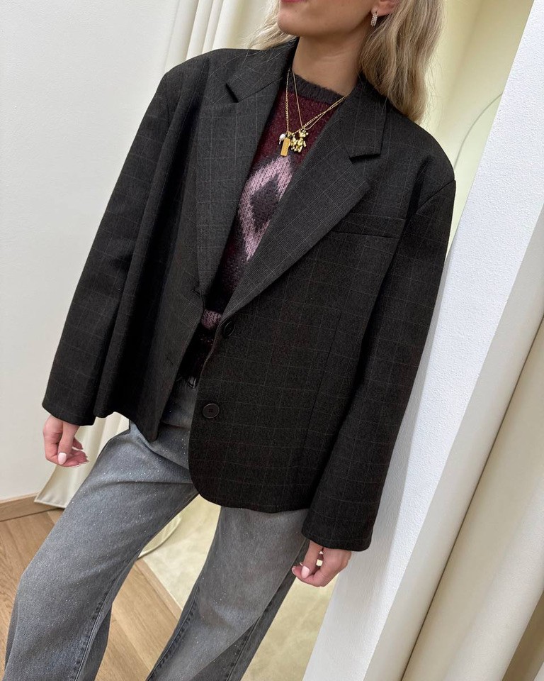 Blazer cropped moro quadri Vicolo Shop Online Blazer cropped moro quadri Vicolo