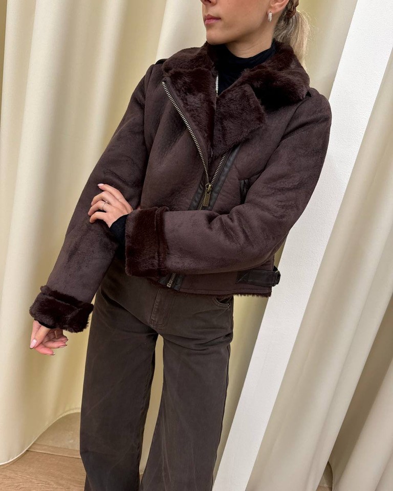 Giubbotto eco montone corto moro scamosciato Vicolo Shop Online Giubbotto eco montone corto moro scamosciato Vicolo