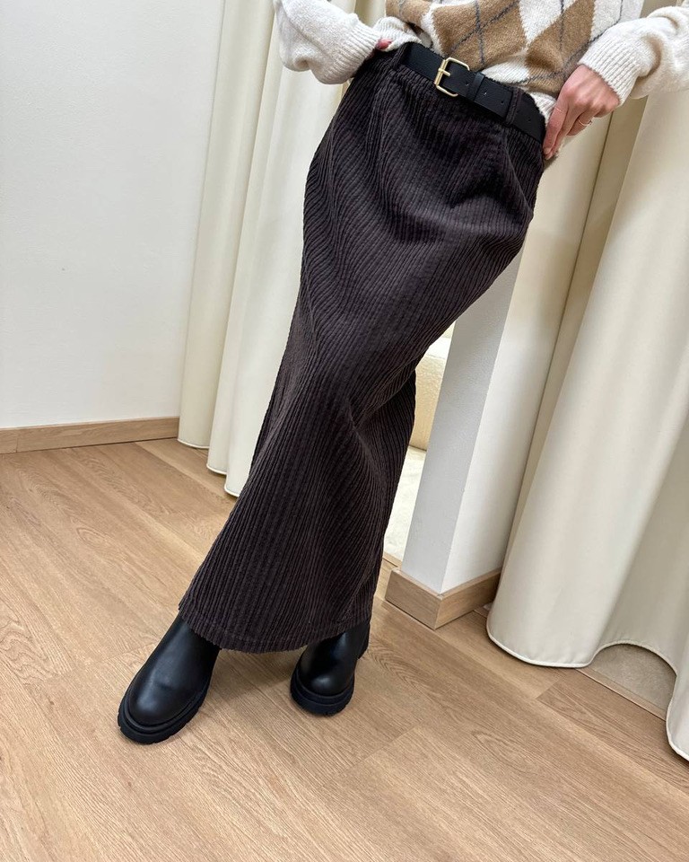 Gonna lunga in velluto moro con cintura HaveOne Shop Online Gonna lunga in velluto moro con cintura HaveOne