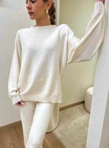 Shop Online Maglia girocollo over avorio con micro paillettes Kontatto