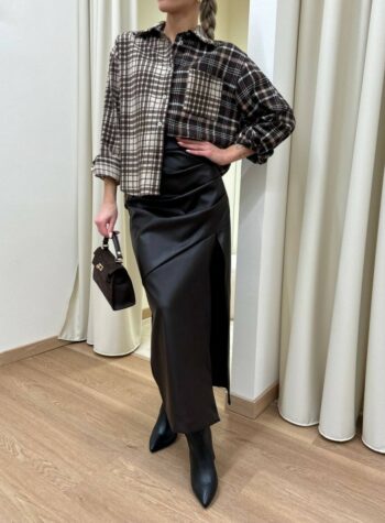 Shop Online Gonna lunga ecopelle moro con spacco e drappeggio Kontatto