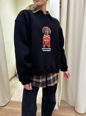 Shop Online Felpa oversize nera stampa bassotto Natale Vicolo