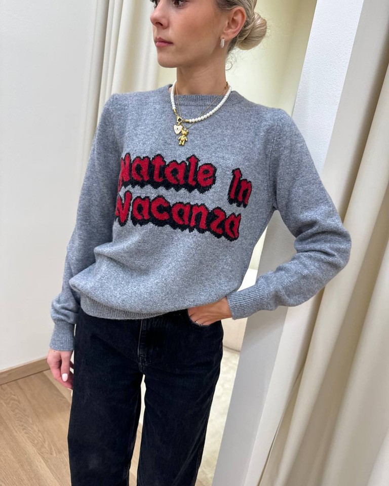 Maglione grigio "Natale in vacanza" Vicolo Shop Online Maglione grigio "Natale in vacanza" Vicolo