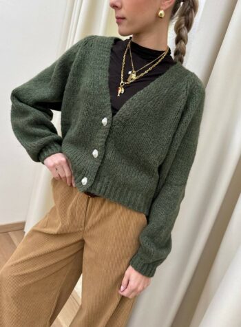 Shop Online Cardigan verde militare bottoni gioiello HaveOne
