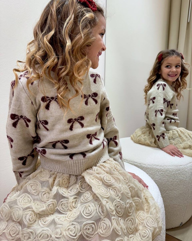 Maglione beige girocollo fiocchi bordeaux Name It Shop Online Maglione beige girocollo fiocchi bordeaux Name It