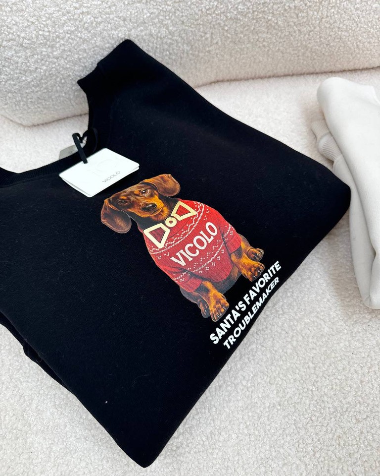 Felpa oversize nera stampa bassotto Natale Vicolo Shop Online Felpa oversize nera stampa bassotto Natale Vicolo