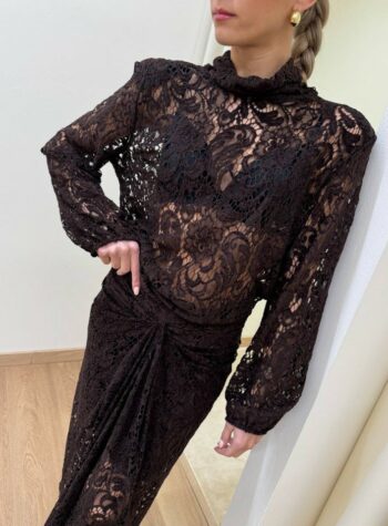 Shop Online Blusa pizzo in velluto moro collo a ciambella e spalline Kontatto