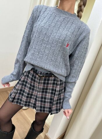 Shop Online Maglia girocollo trecce grigio con ricamo Vicolo