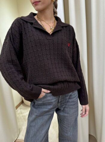 Shop Online Maglia ampia trecce moro con colletto e ricamo Vicolo