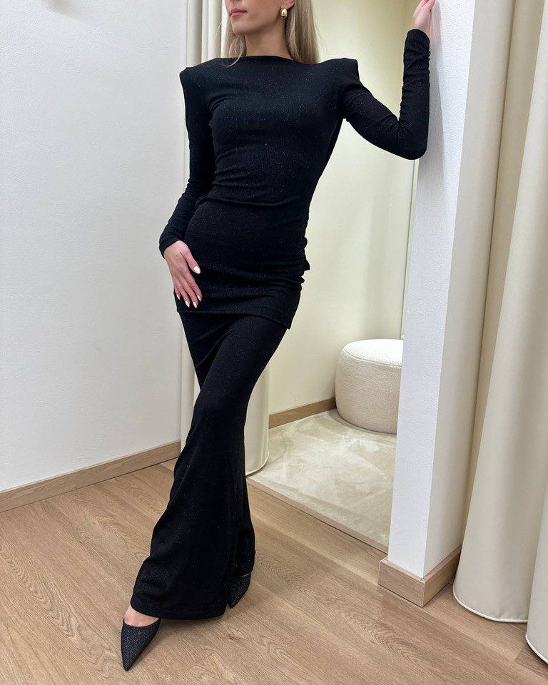 Vestito lungo nero con glitter Revise Shop Online Vestito lungo nero con glitter Revise